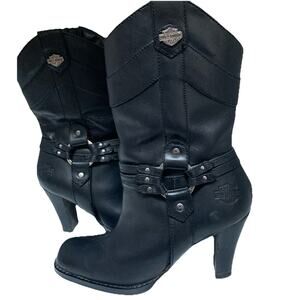 Harley Davidson Women’s Zippered Leather Heeled Black Boots Size 7 1/2